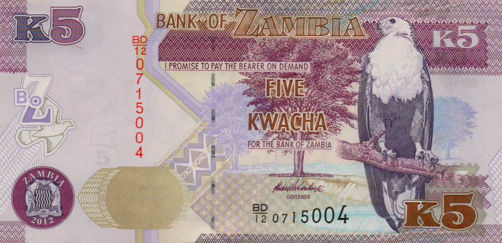 Zambia 5 2012 UNC P-50/a